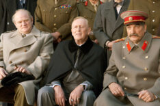 Brendan Gleeson as Winston Churchill, Len Cariou as Franklin Delano Roosevelt, and Aleksei Petrenko as Josef Stalin in 'Into the Storm'