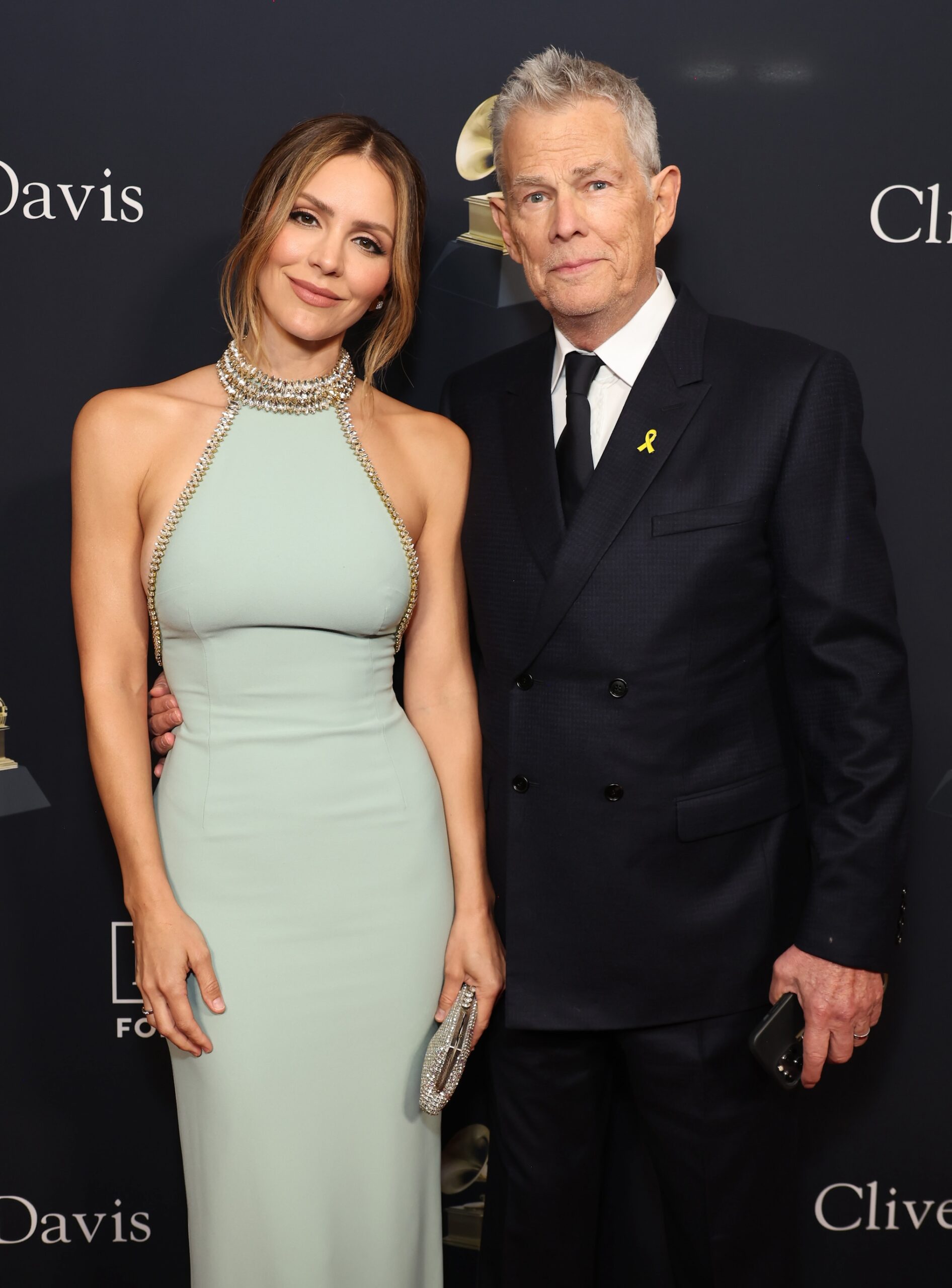 Katharine McPhee and David Foster attend the 66th GRAMMY Awards Pre-GRAMMY Gala & GRAMMY Salute to Industry Icons Honoring Jon Platt at The Beverly Hilton on February 03, 2024 in Beverly Hills, California.