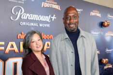 Kristy Jones and writer Richard T. Jones arrive at the 'Fantasy Football' Premiere & Event at Paramount Studios, Sherry Lansing Theatre on November 17, 2022 in Los Angeles, California.