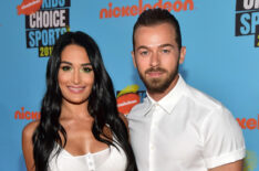 Nikki Bella and Artem Chigvintsev attend Nickelodeon Kids' Choice Sports 2019 at Barker Hangar on July 11, 2019 in Santa Monica, California.