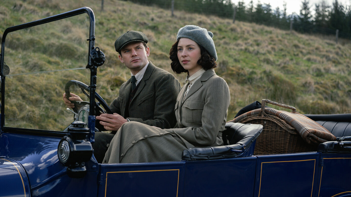 Jeremy Irvine and Hermione Corfield in 'Outlander: Blood of My Blood'