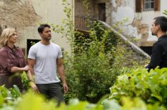 Heather Amaro and Phil Torres meet with Chateau de Veauce assistant outside the castle in Expedition X