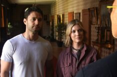 Phil Torres and Heather Amaro meet with Chateau de Veauce owner inside the castle