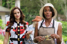 Melissa Fumero as Birdie, Aja Naomi King as Catherine in Grosse Pointe Garden Society