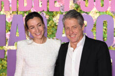 Anna Elisabet Eberstein and Hugh Grant attends the 'Bridget Jones: Mad About The Boy' World Premiere at the Odeon Luxe Leicester Square on January 29, 2025 in London, England.