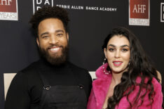 John Clarence Stewart and Natacha Karam attend AHF World AIDS Day 2021 Concert at The Forum on December 01, 2021 in Inglewood, California.