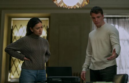 Luciane Buchanan as Rose Larkin, Gabriel Basso as Peter Sutherland in The Night Agent