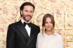 Tom Pelphrey and Kaley Cuoco attend the 82nd Annual Golden Globe Awards at The Beverly Hilton on January 05, 2025