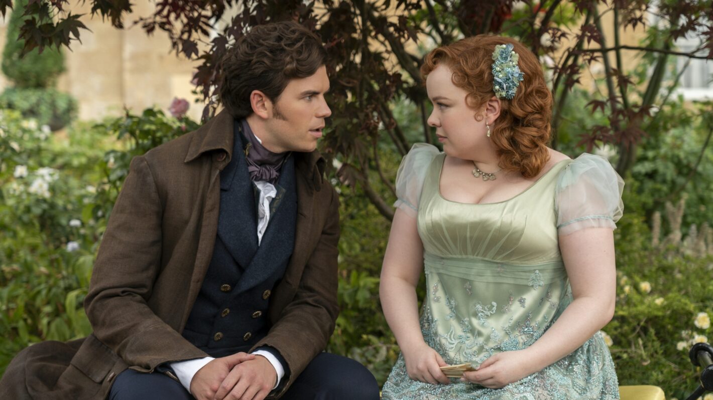 Luke Newton and Nicola Coughlan in 'Bridgerton' Season 3