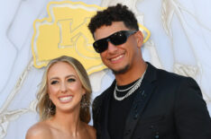 Brittany and Patrick Mahomes arrive on the red carpet prior to the Kansas City Chiefs Super Bowl Ring Ceremony at the Nelson-Atkins Museum of Art on June 13, 2024 in Kansas City, Missouri.