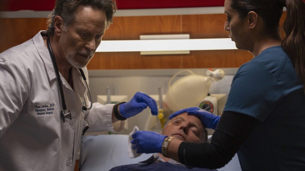Steven Weber as Dr. Dean Archer, Lorena Diaz as Nurse Doris — 'Chicago Fire' Season 13 Episode 11 