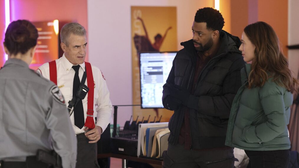 Dermot Mulroney as Chief Dom Pascal, LaRoyce Hawkins as Officer Kevin Atwater, Marina Squerciati as Officer Kim Burgess — 'Chicago Med' Season 10 Episode 11 
