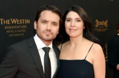 Dominic Zamprogna and wife Linda Leslie walk the red carpet at the 43rd Annual Daytime Emmy Awards at the Westin Bonaventure Hotel on May 1, 2016 in Los Angeles, California.