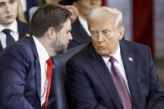 Vice President-elect JD Vance and President-elect Donald Trump talk during inauguration ceremonies in the U.S. Capitol Rotunda on January 20, 2025 in Washington, DC.