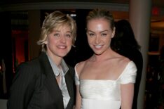 Actresses Ellen DeGeneres and Portia de Rossi pose at the Fox Golden Globe After Party at the Beverly Hilton Hotel on January 16, 2004 in Beverly Hills, California.