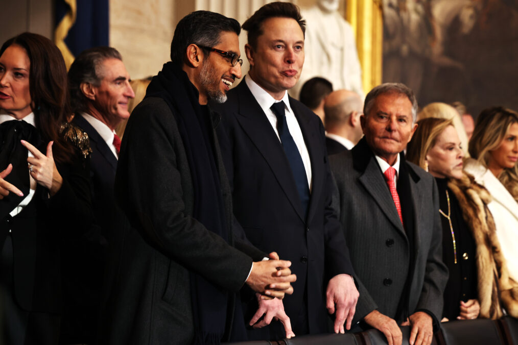 CEO of Google Sundar Pichai and Tesla, SpaceX and X CEO Elon Musk attend the inauguration of U.S. President-elect Donald Trump