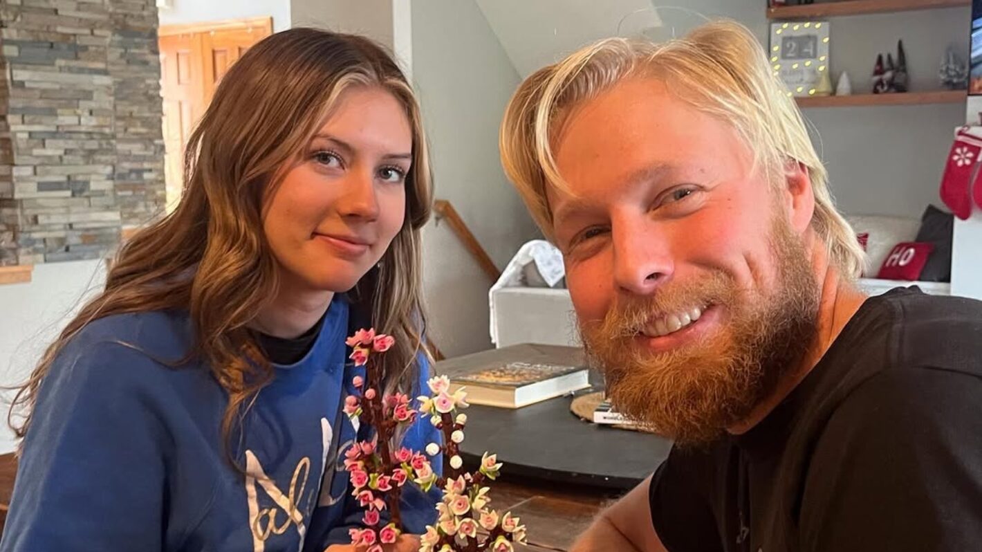 Ethan Plath's new girlfriend and Ethan Plath holding flowers.