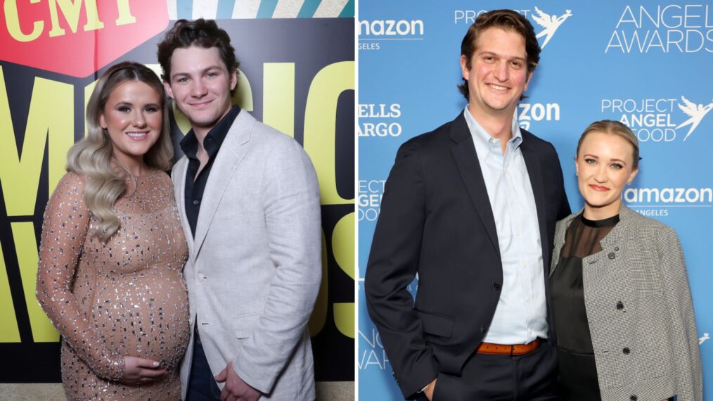 Jenna Weeks and Montana Jordan attend the 2024 CMT Music Awards at Moody Center on April 07, 2024 in Austin, Texas / Jack Anthony and Emily Osment attend the Project Angel Food Angel Awards Gala 35th Anniversary Event at Milk Studios Los Angeles on September 28, 2024 in Los Angeles, California.