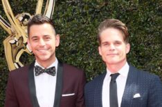 Robert Sudduth and Greg Rikaart attend the 45th annual Daytime Emmy Awards at Pasadena Civic Auditorium on April 29, 2018 in Pasadena, California.