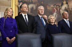 First Lady Jill Biden (L), First Gentleman Doug Emhoff, former President Bill Clinton, former Secretary of State Hillary Clinton, and former President George W. Bush attend the inauguration of U.S. President-elect Donald Trump