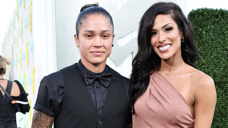 Nany González and Kaycee Clark attend the 2022 MTV VMAs at Prudential Center