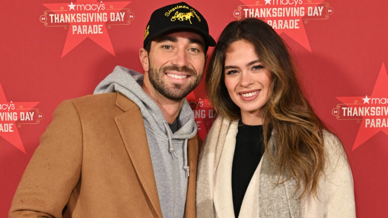 Joey Graziadei and Kelsey Anderson attend the Macy's Thanksgiving Day Parade 2024