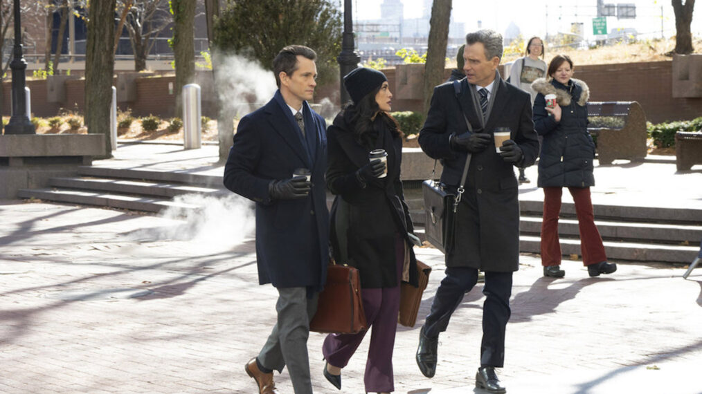 Hugh Dancy as A.D.A. Nolan Price, Odelya Halevi as A.D.A. Samantha Maroun, Tony Goldwyn as District Attorney Nicholas Baxter — 'Law & Order' Season 24 Episode 11 