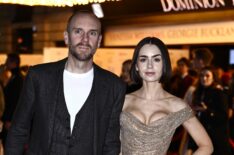Charlie McDowell and Lily Collins attend 'The Devil Wears Prada: The Musical' World Premiere at the Dominion Theatre on December 01, 2024 in London, England.