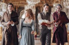 Patrick Albenque (Breteuil), Emilia Schüle (Marie Antoinette), Louis Cunningham (Louis XVI), Guy Henry (Vergennes) in 'Marie Antoinette' Season 2 Episode 1 - 'The Worst Winter'