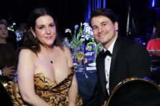 Melanie Lynskey and Jason Ritter attend the Elton John AIDS Foundation's 32nd Annual Academy Awards Viewing Party on March 10, 2024