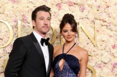 Miles Teller and Keleigh Sperry attend the 82nd Annual Golden Globe Awards at The Beverly Hilton on January 05, 2025