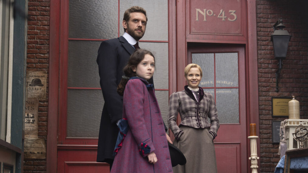 Alexander Blake (Tom Durant Pritchard), Sophia Blake (Ruby Siddle), Eliza Scarlet (Kate Phillips) in 'Miss Scarlet' Season 5 Episode 5