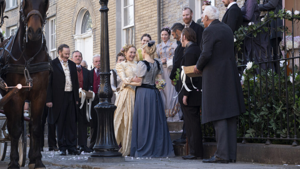 Mr Potts (Simon Ludders), Ivy (Cathy Belton), Eliza Scarlet (Kate Phillips), Clarence (Paul Bazely), DS Phelps (Tim Chipping), Oliver Fitzroy (Evan McCabe) in 'Miss Scarlet' Season 5 Episode 6
