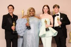 Robert Downey Jr., Da'Vine Joy Randolph, Emma Stone, and Cillian Murphy pose with their Oscars at the 2024 Academy Awards