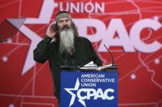 Phil Robertson of TV show 'Duck Dynasty' gestures as he speaks during an interview at the 42nd annual Conservative Political Action Conference