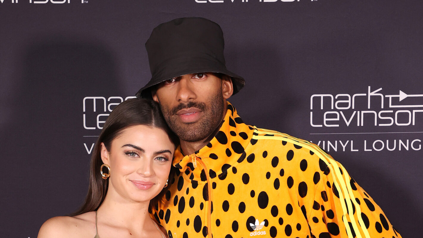 MIAMI, FLORIDA - DECEMBER 04: Rachael Kirkconnell and Matt James walk the red carpet at the Mark Levinson Vinyl Lounge event at the Sacred Space during Art Basel Miami 2021 on December 04, 2021 in Miami, Florida.