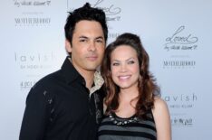 Actor Michael Saucedo and actress Rebecca Herbst arrives at Heidi Klum & A Pea in the Pod's Mom's-to Be Night Out on May 26, 2010 in Beverly Hills, California.