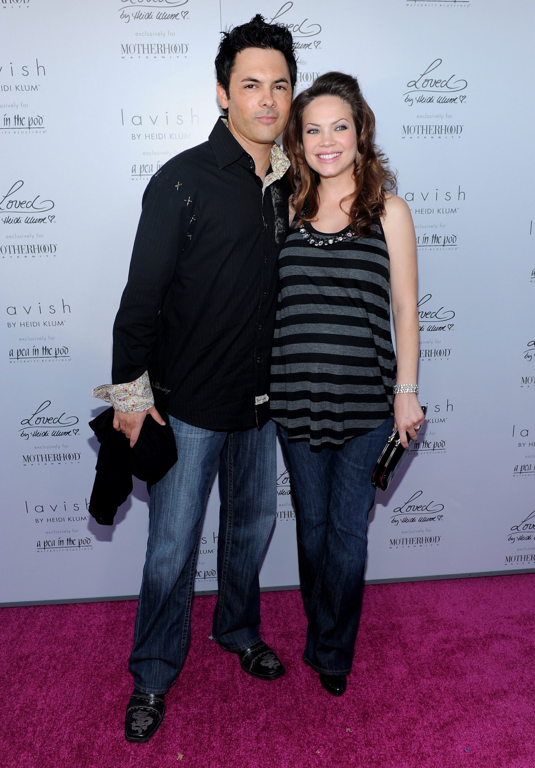 Actor Michael Saucedo and actress Rebecca Herbst arrives at Heidi Klum & A Pea in the Pod's Mom's-to Be Night Out on May 26, 2010 in Beverly Hills, California.