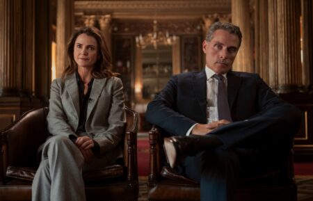 Keri Russell as Kate Wyler, Rufus Sewell as Hal Wyler in 'The Diplomat' Season 3 Episode 5