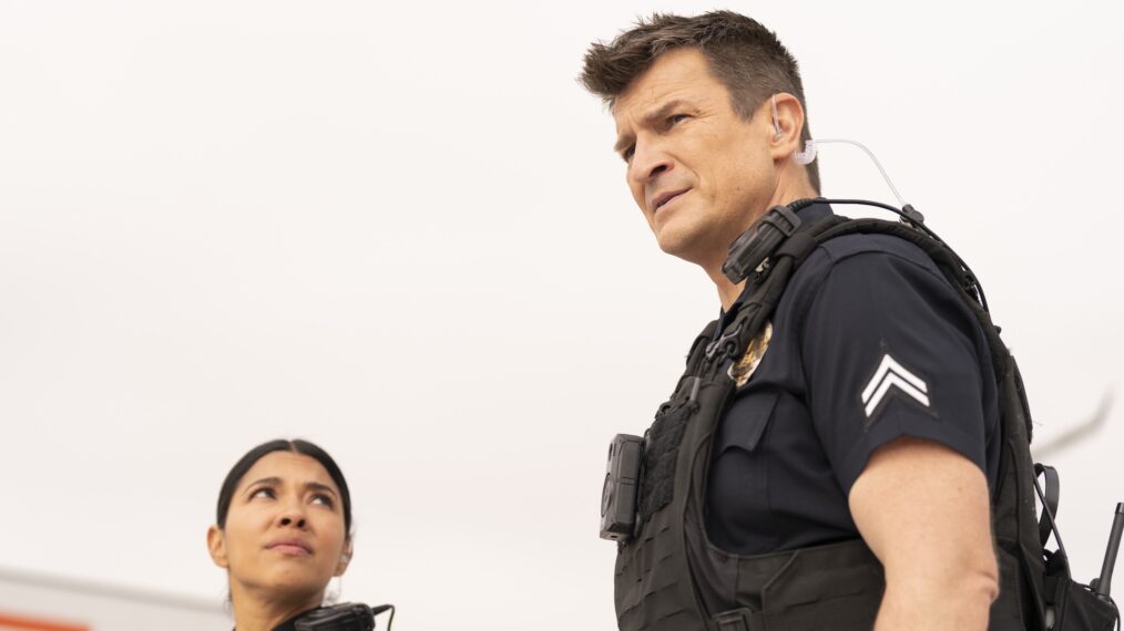 Lisseth Chavez as Celina, Nathan Fillion as Nolan — 'The Rookie' Season 7 Premiere 