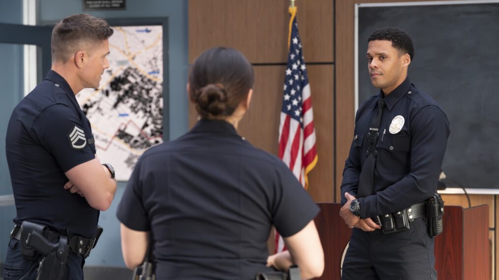 Eric Winter as Tim, Deric Augustine as Miles — 'The Rookie' Season 7 Premiere 