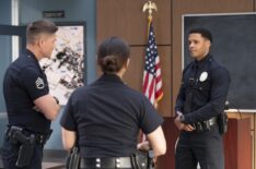 Eric Winter as Tim, Deric Augustine as Miles — 'The Rookie' Season 7 Premiere 'The Shot'