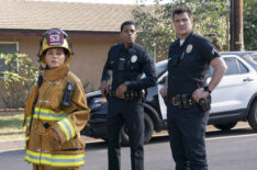 Jenna Dewan, Deric Augustine, and Nathan Fillion in 'The Rookie' Season 7 Episode 8 - 'Wildfire'