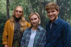 Toni Collette, Laura Redman, and Mae Martin behind the scenes of episode 101 of Wayward