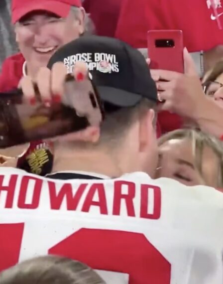 Will Howard and Lauren Leiker Kiss at Rose Bowl 2025