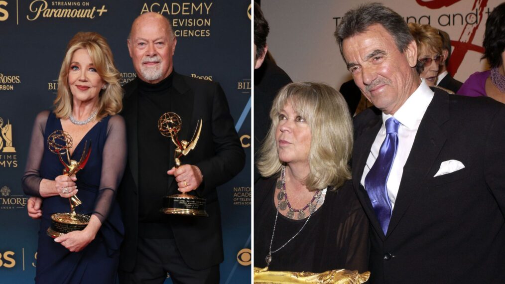 Melody Thomas Scott and Edward J. Scott, Lifetime Achievement Honorees, pose at the 51st annual Daytime Emmys Awards at The Westin Bonaventure Hotel & Suites, Los Angeles on June 07, 2024 in Los Angeles, California / Actor Eric Braeden, his wife Dale and their son Christian celebrate Braeden's 25th anniversary playing legendary character Victor Newman on 'The Young and The Restless' at a special ceremony on February 1, 2005 at CBS Television City in Los Angeles, California.