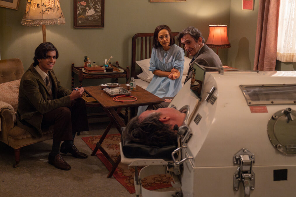Eisa Latif as Harry Chopra, Sophie Bould as Betty Desmond, Stephen McGann as Dr. Patrick Turner, and Ben Owen-Jones as Owen Desmond in ‘Call the Midwife’ - Season 14 Episode 5