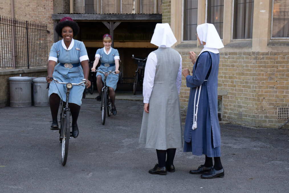 Renee Bailey as Joyce Highland, Natalie Quarry as Rosalind Clifford, Molly Vevers as Sister Catherine, and Jenny Agutter as Sister Julienne in 'Call the Midwife' - Season 14 Episode 4