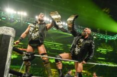 Johnny Gargano and Tommaso Ciampa of DIY make their entrance during Royal Rumble at Lucas Oil Stadium on February 1, 2025 in Indianapolis