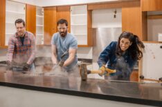 Sarah Silverman, alongside Drew and Jonathan Scott, as they demo the kitchen for Sarah's BFF & manager, as seen on Celebrity IOU.